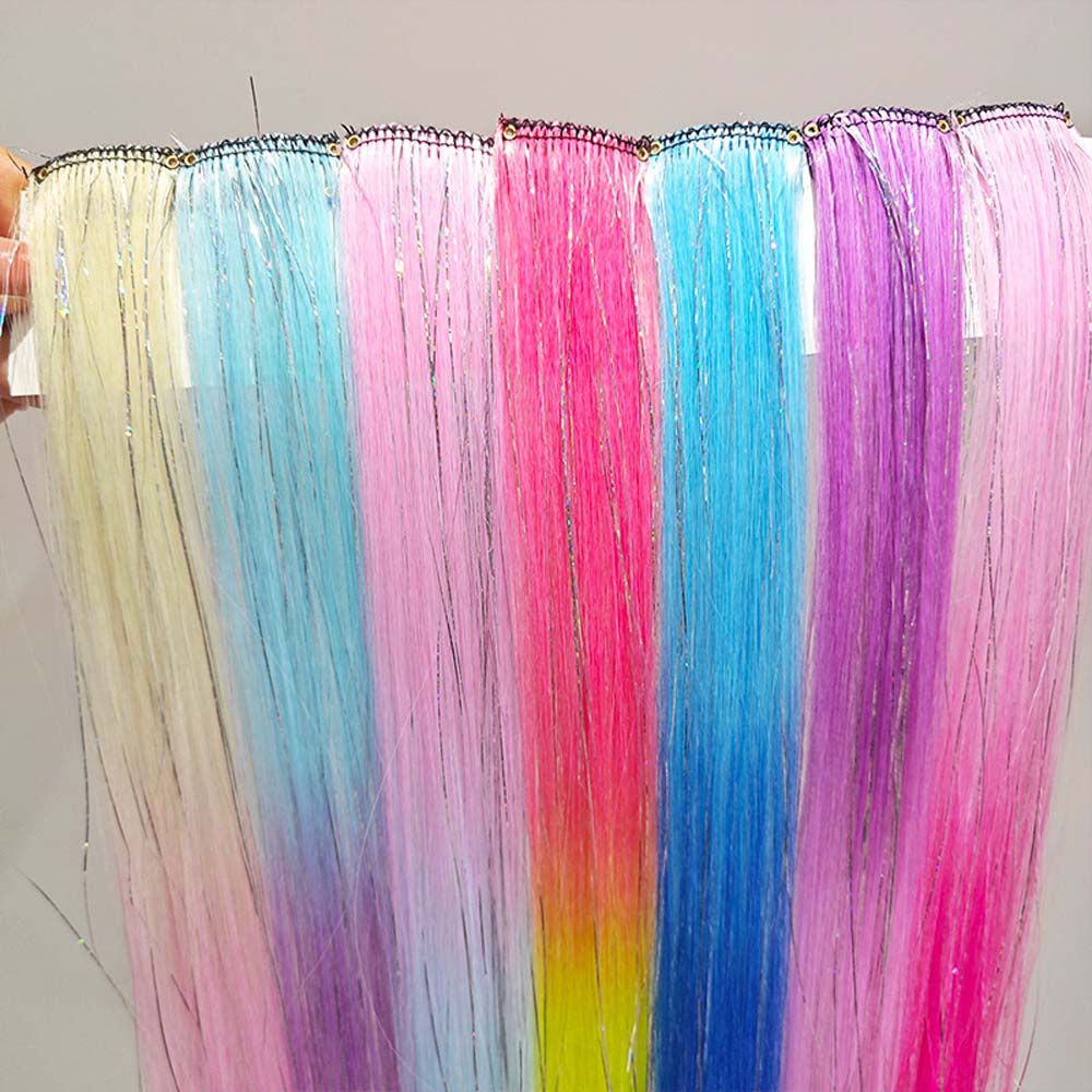 BEIGE & PINK 40CM TINSEL CLIP IN HAIR EXTENSIONS HAIR HIGHLIGHTS