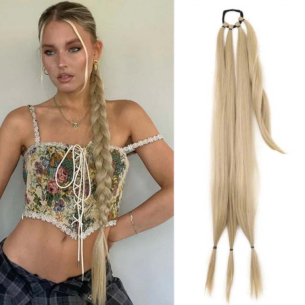 LIGHT ASH BLONDE 85CM LONG SYNTHETIC BRAIDED PONYTAIL EXTENSION