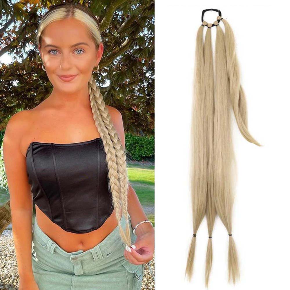 LIGHT ASH BLONDE 85CM LONG SYNTHETIC BRAIDED PONYTAIL EXTENSION