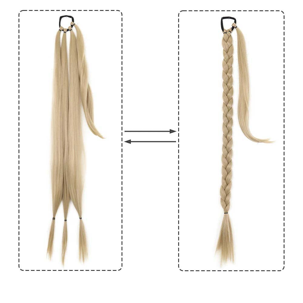 LIGHT ASH BLONDE 85CM LONG SYNTHETIC BRAIDED PONYTAIL EXTENSION