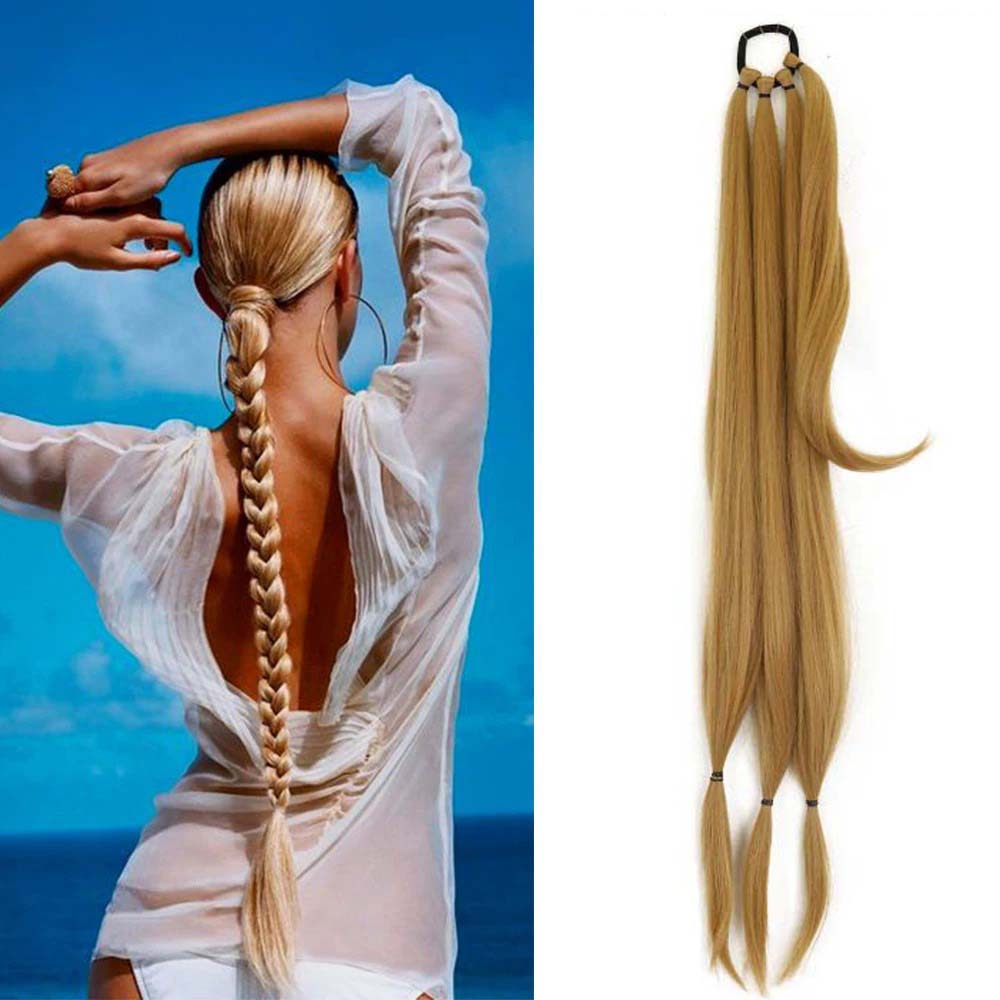 HONEY BLONDE 85CM LONG SYNTHETIC BRAIDED PONYTAIL EXTENSION