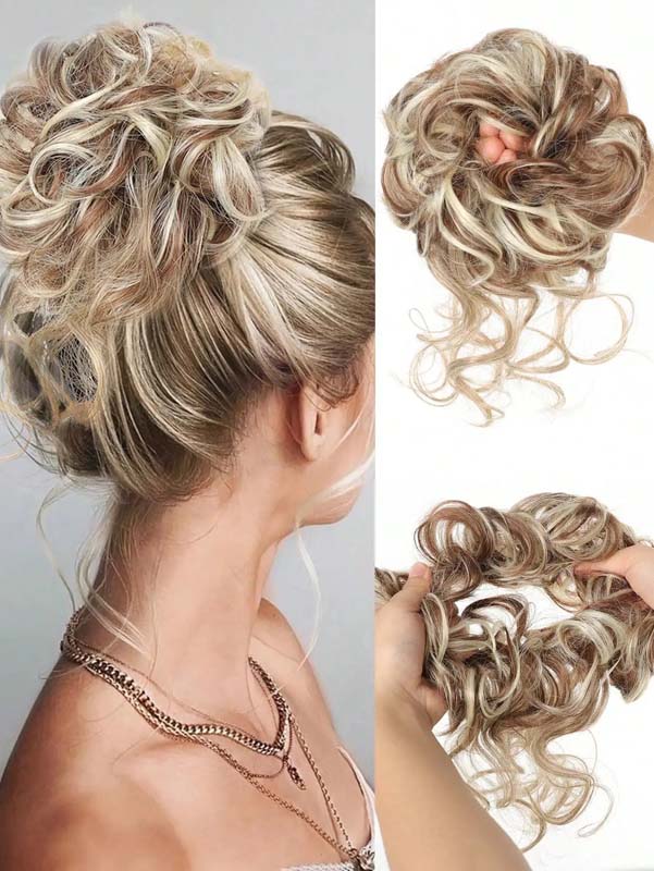 LIGHT MOCHA 20CM SYNTHETIC HAIR BUN EXTENSIONS MESSY CURLY SCRUNCHIES