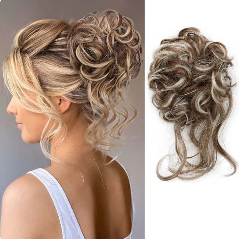 LIGHT MOCHA 20CM SYNTHETIC HAIR BUN EXTENSIONS MESSY CURLY SCRUNCHIES