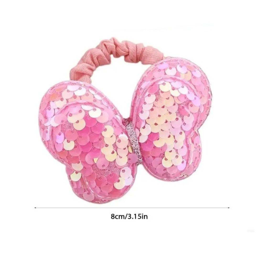 2PCS YELLOW KIDS SEQUIN BUTTERFLY HAIR TIES COLOURFUL ELASTIC PONYTAIL HOLDERS FOR GIRLS