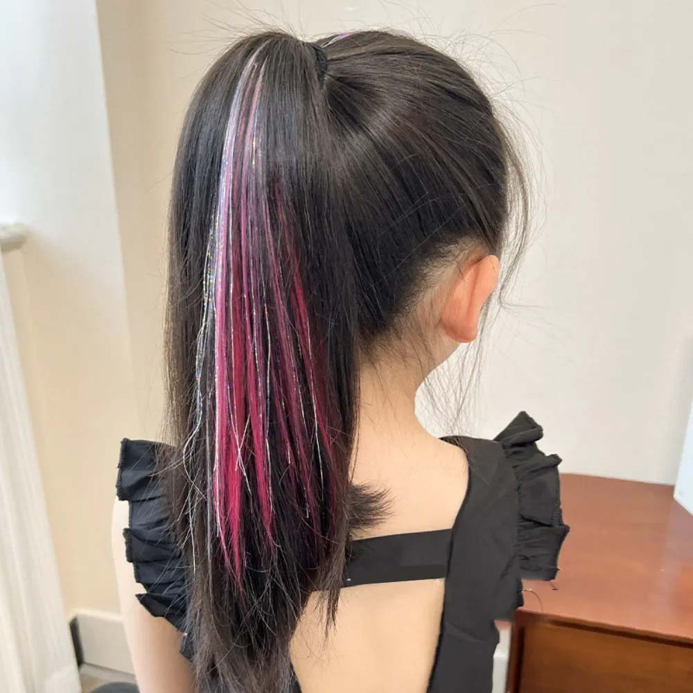 BEIGE & PINK 40CM TINSEL CLIP IN HAIR EXTENSIONS HAIR HIGHLIGHTS