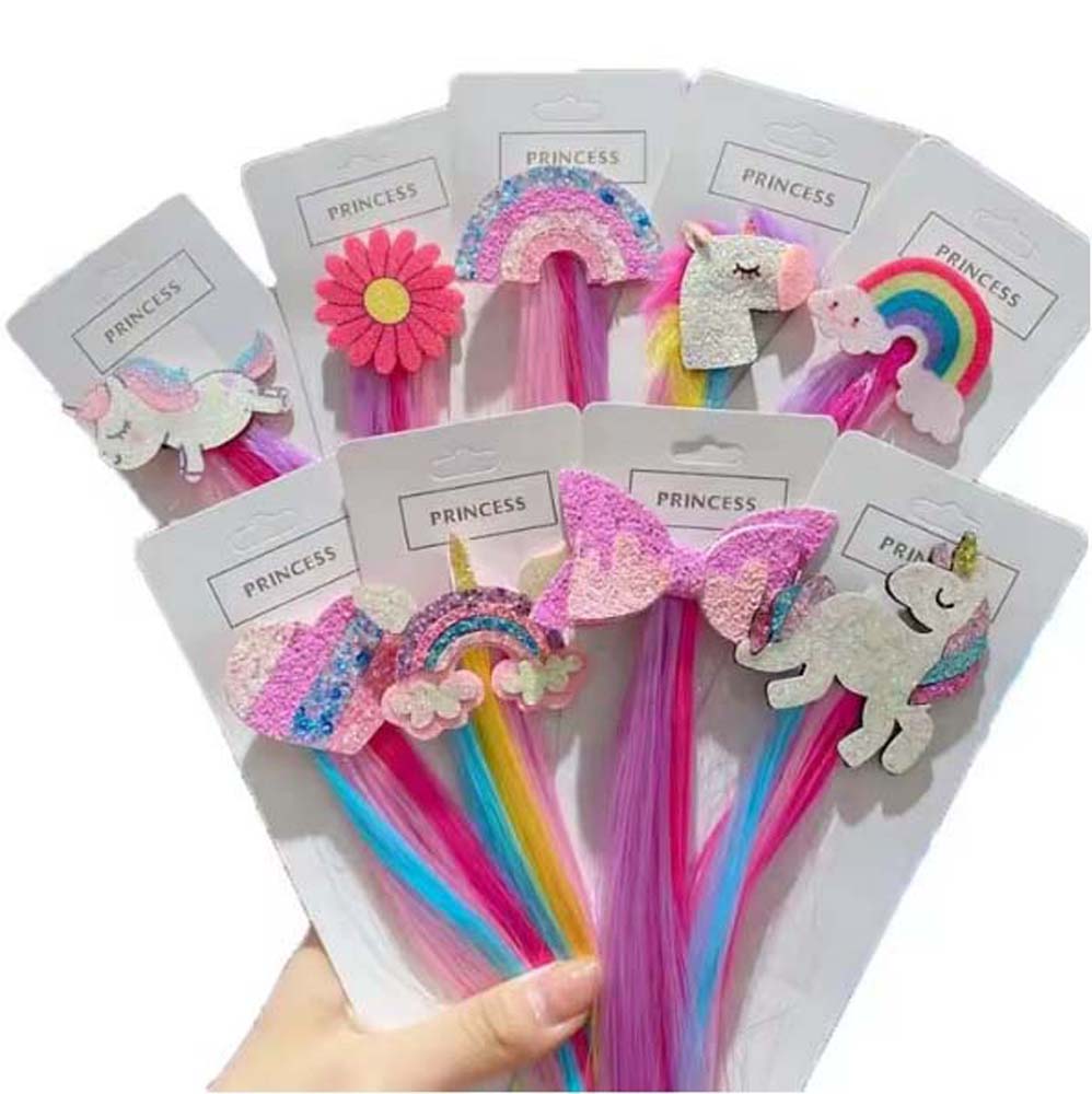 40CM UNICORN & RAINBOW HAIR CLIPS WITH COLORFUL EXTENSIONS