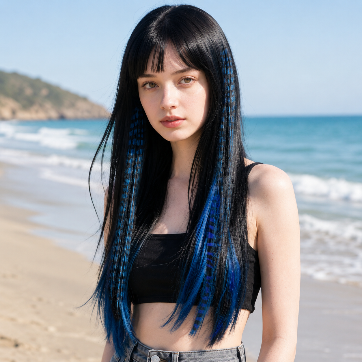 ROYAL BLUE CLIP IN FEATHER HAIR EXTENSIONS COLORFUL SYNTHETIC HIGHLIGHTS