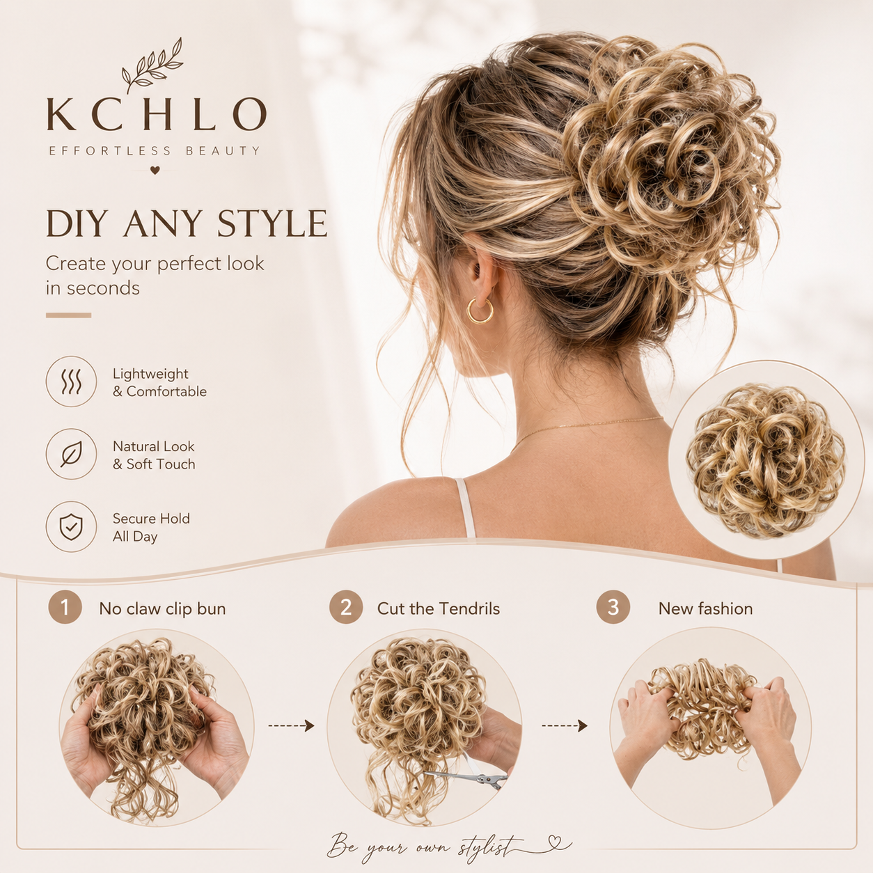 20CM SYNTHETIC HAIR BUN EXTENSIONS MESSY CURLY SCRUNCHIES