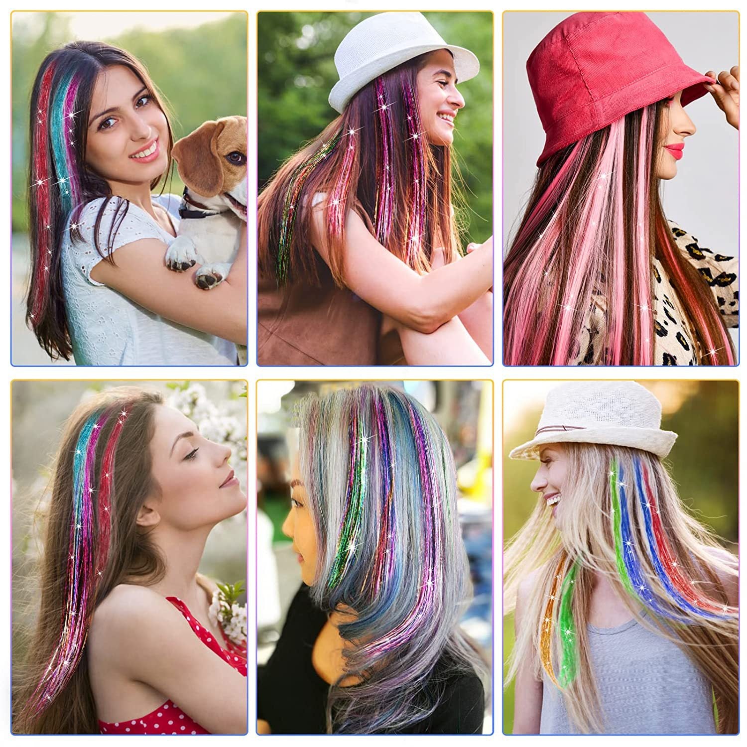 SYNTHETIC HAIR TINSEL SPARKLE HOLOGRAPHIC HAIR HIGHLIGHT