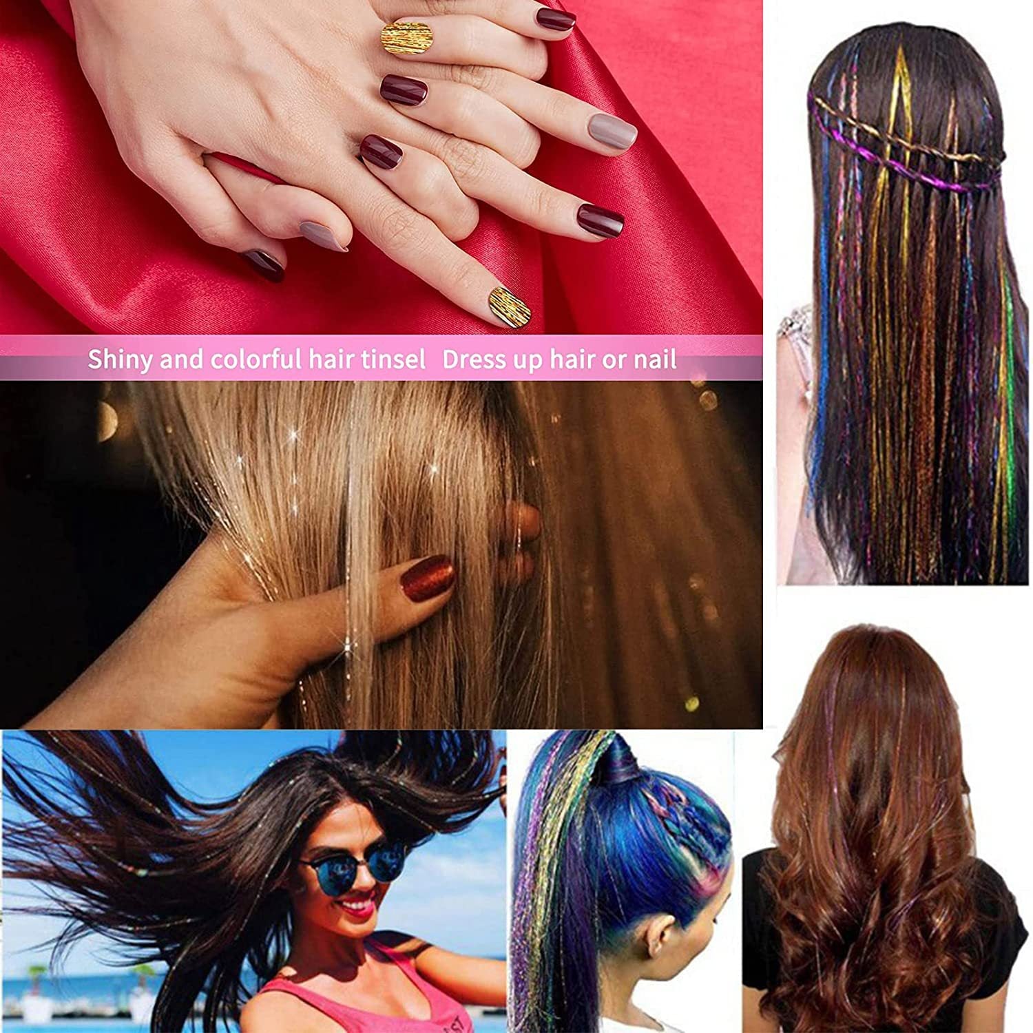 SYNTHETIC HAIR TINSEL SPARKLE HOLOGRAPHIC HAIR HIGHLIGHT