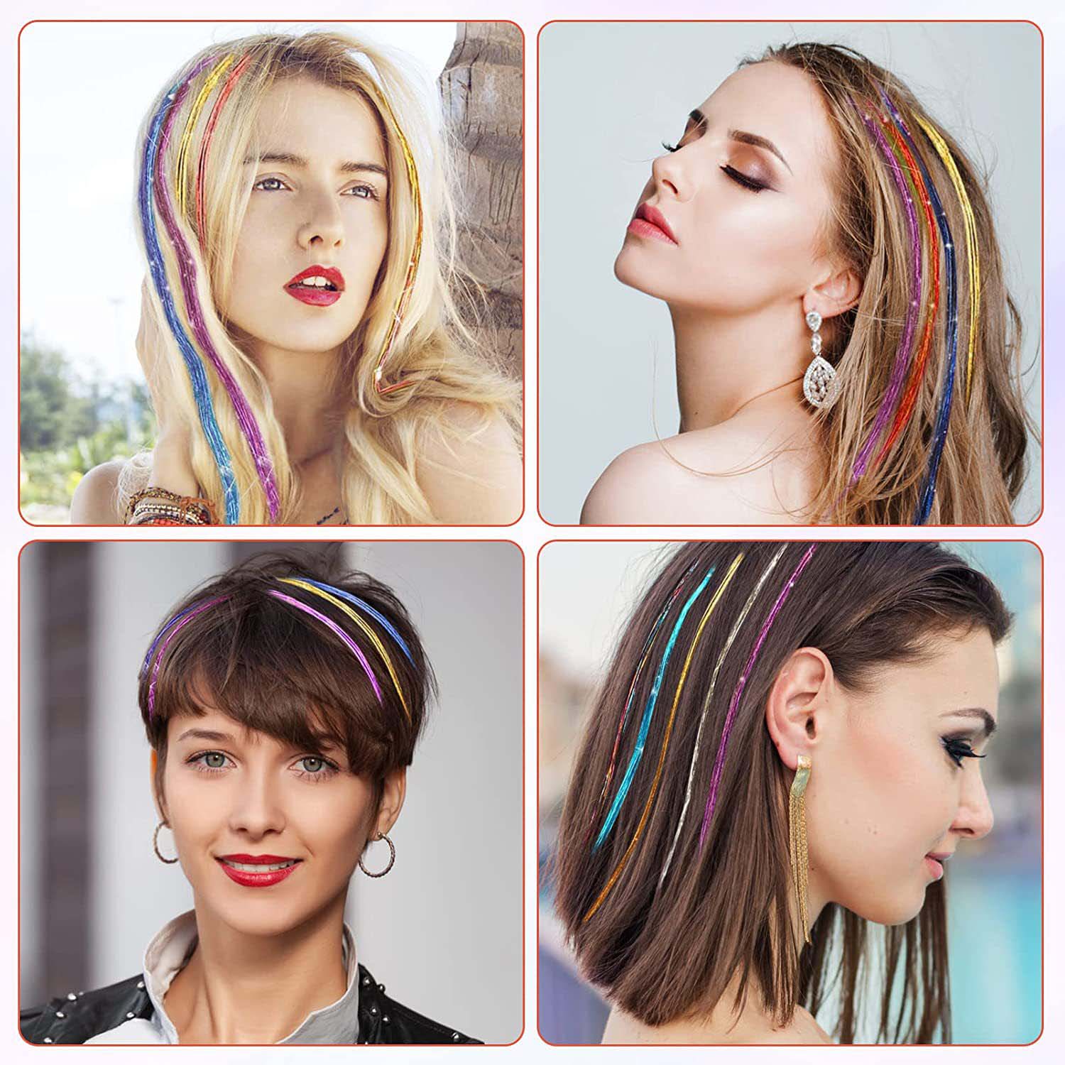 TRANSPARENT BLUE SYNTHETIC HAIR TINSEL SPARKLE HOLOGRAPHIC HAIR HIGHLIGHT