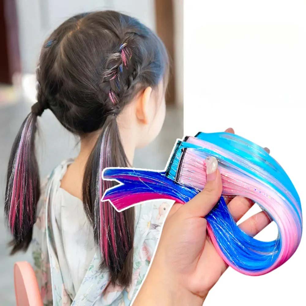 BEIGE & PINK 40CM TINSEL CLIP IN HAIR EXTENSIONS HAIR HIGHLIGHTS
