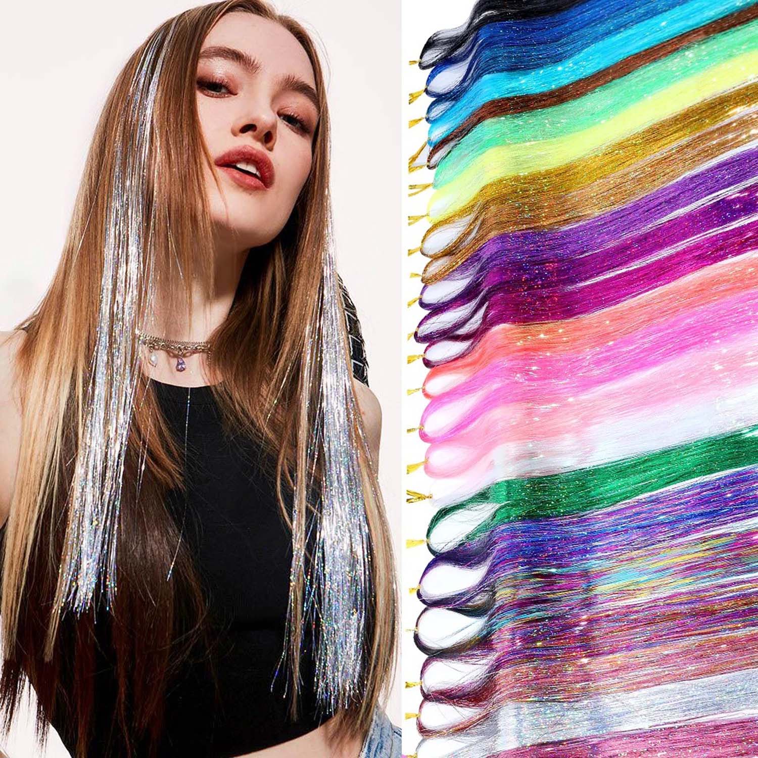 TRANSPARENT BLUE SYNTHETIC HAIR TINSEL SPARKLE HOLOGRAPHIC HAIR HIGHLIGHT