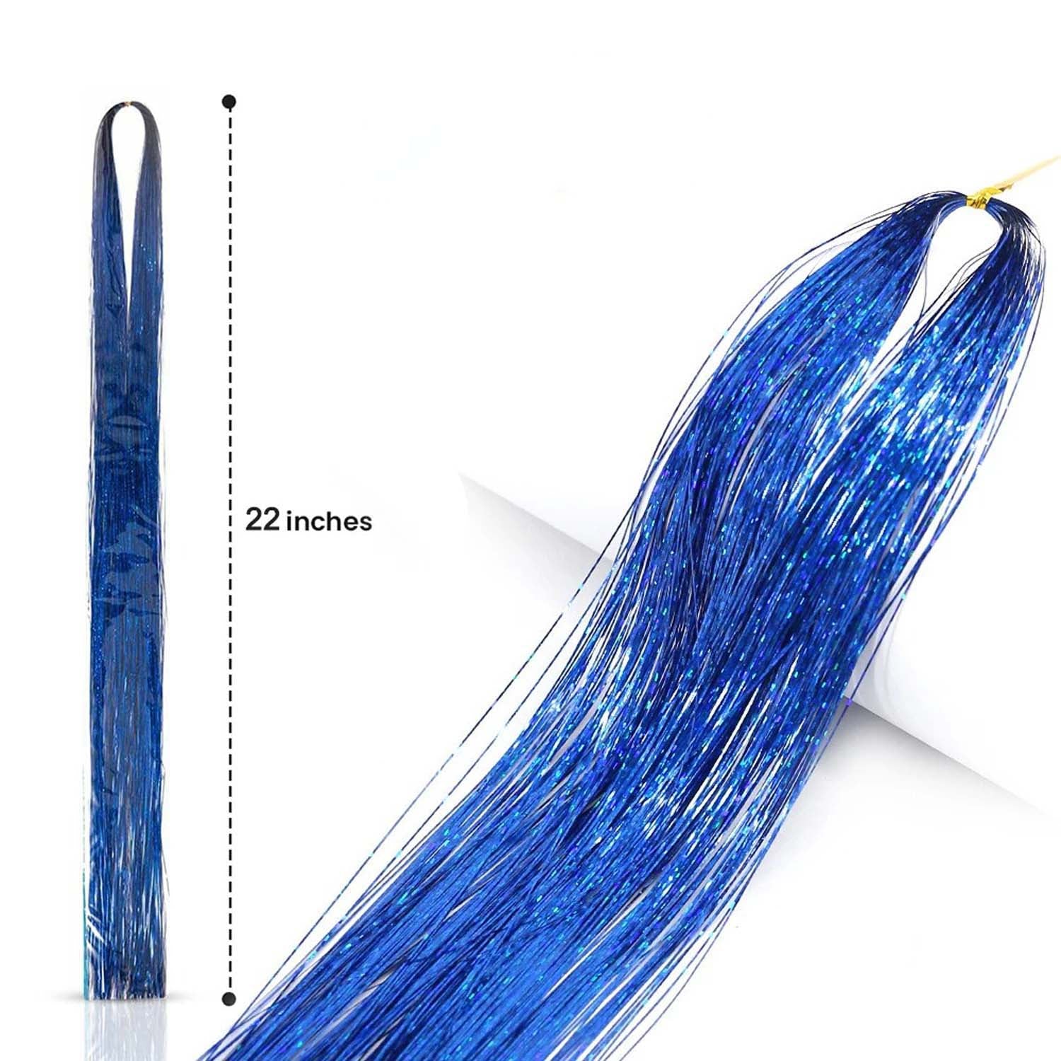 TRANSPARENT BLUE SYNTHETIC HAIR TINSEL SPARKLE HOLOGRAPHIC HAIR HIGHLIGHT