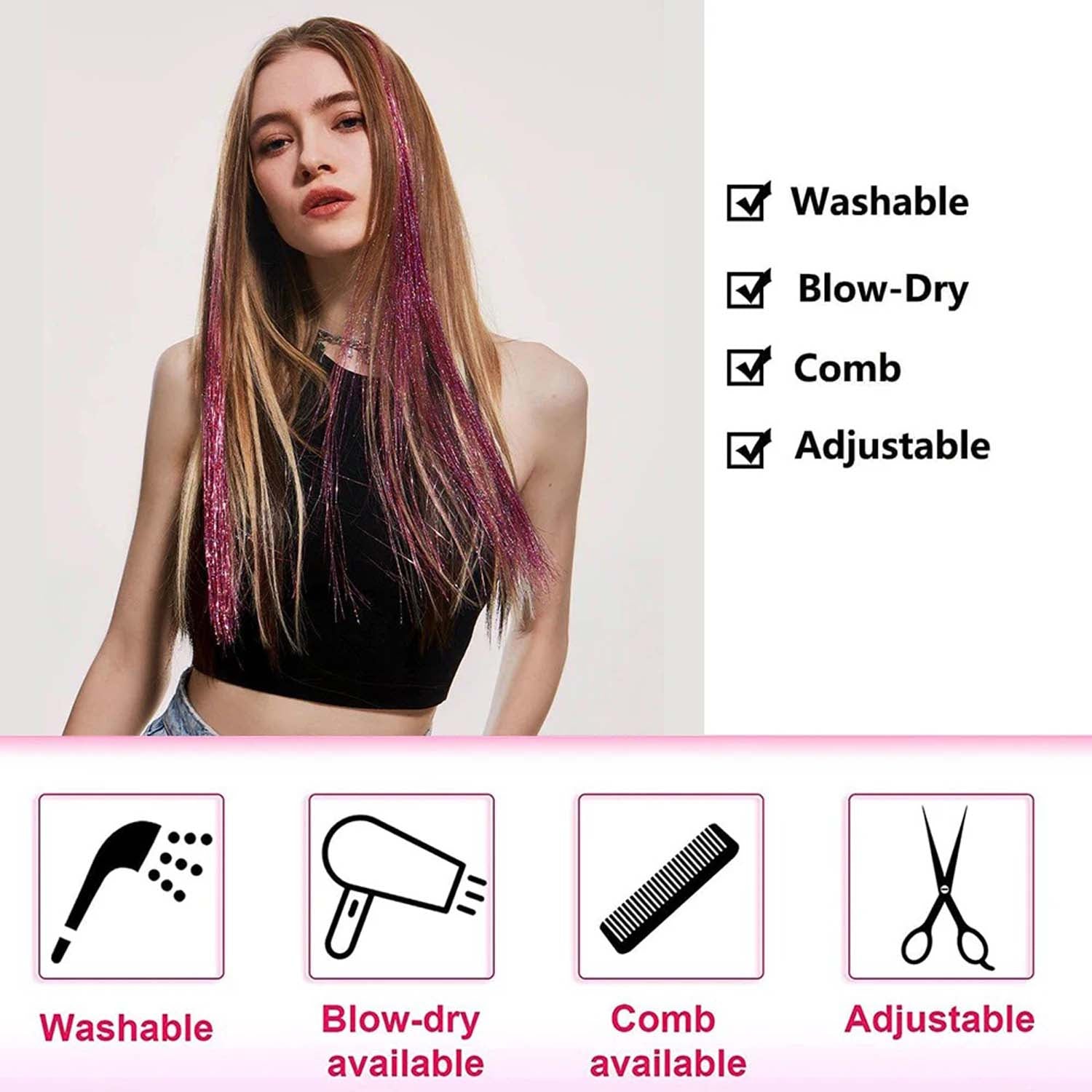 TRANSPARENT BLUE SYNTHETIC HAIR TINSEL SPARKLE HOLOGRAPHIC HAIR HIGHLIGHT