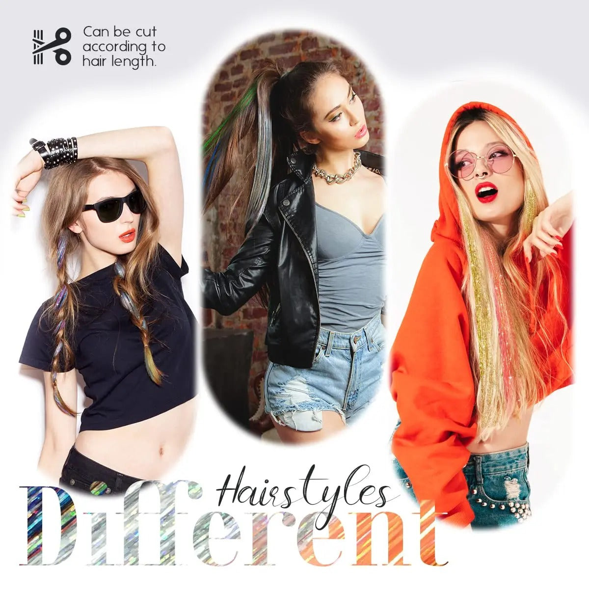 SYNTHETIC HAIR TINSEL SPARKLE HOLOGRAPHIC HAIR HIGHLIGHT