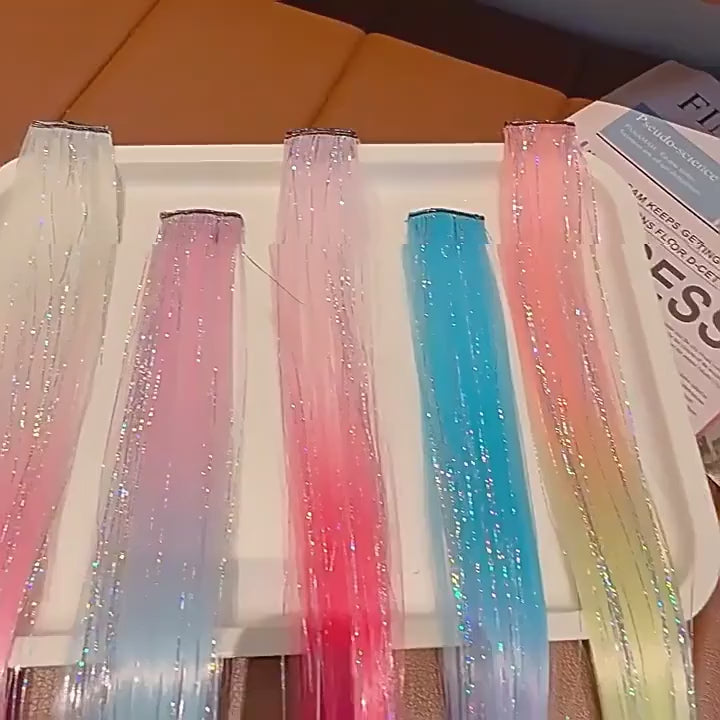 PINK & YELLOW 40CM TINSEL CLIP IN HAIR EXTENSIONS HAIR HIGHLIGHTS