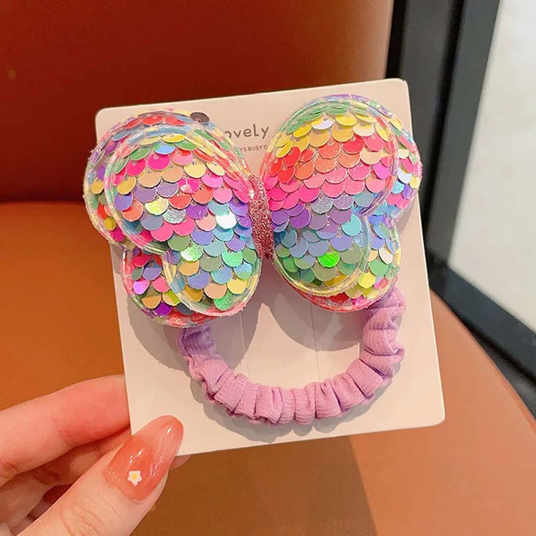 2PCS KIDS SEQUIN BUTTERFLY HAIR TIES COLOURFUL ELASTIC PONYTAIL HOLDERS FOR GIRLS