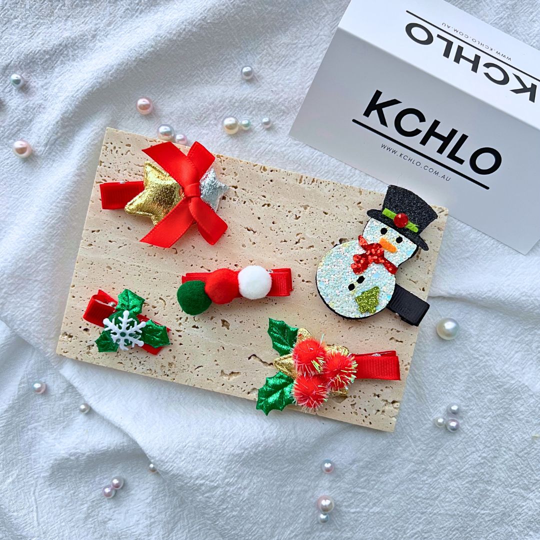 Christmas Snowman Hair Clips Set – 5PCS Holiday Hair Accessories for Girls