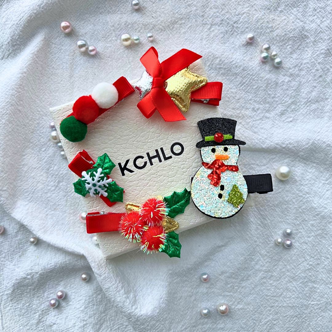 Christmas Snowman Hair Clips Set – 5PCS Holiday Hair Accessories for Girls