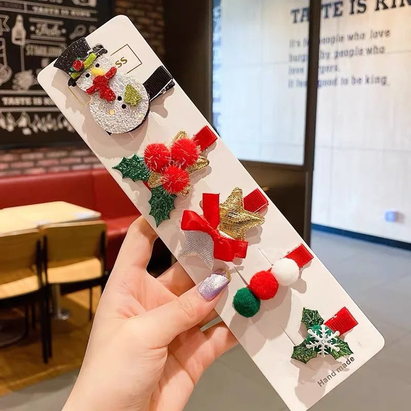 Christmas Snowman Hair Clips Set – 5PCS Holiday Hair Accessories for Girls
