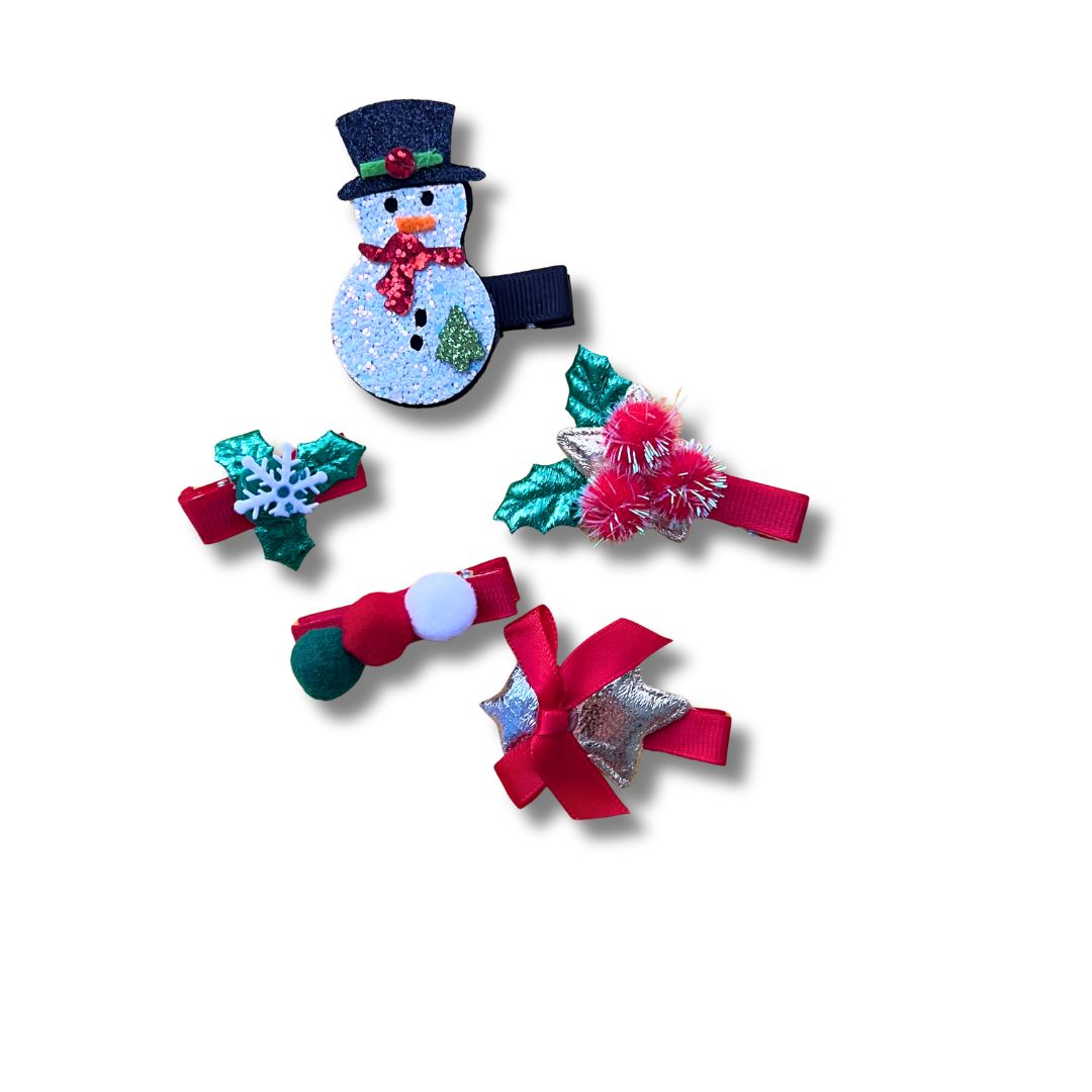 Christmas Snowman Hair Clips Set – 5PCS Holiday Hair Accessories for Girls