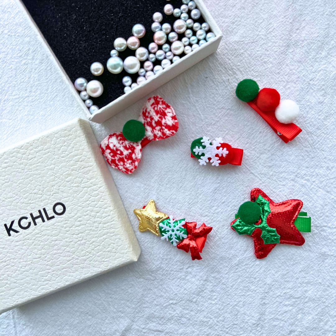 Christmas Candy Bow Hair Clips – 5PCS Cute Red Green Girls Hair Set