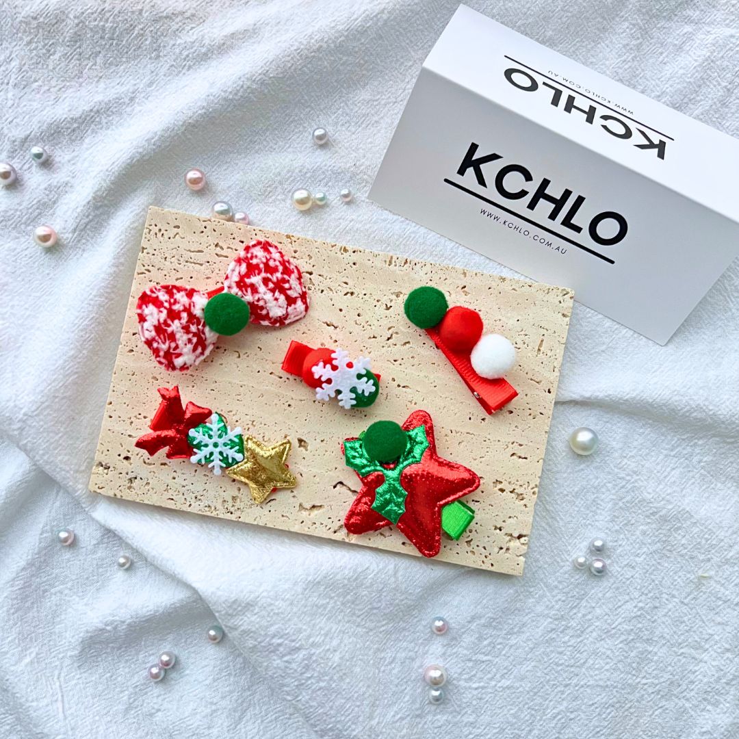 Christmas Candy Bow Hair Clips – 5PCS Cute Red Green Girls Hair Set