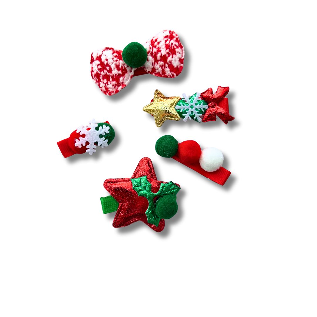 Christmas Candy Bow Hair Clips – 5PCS Cute Red Green Girls Hair Set