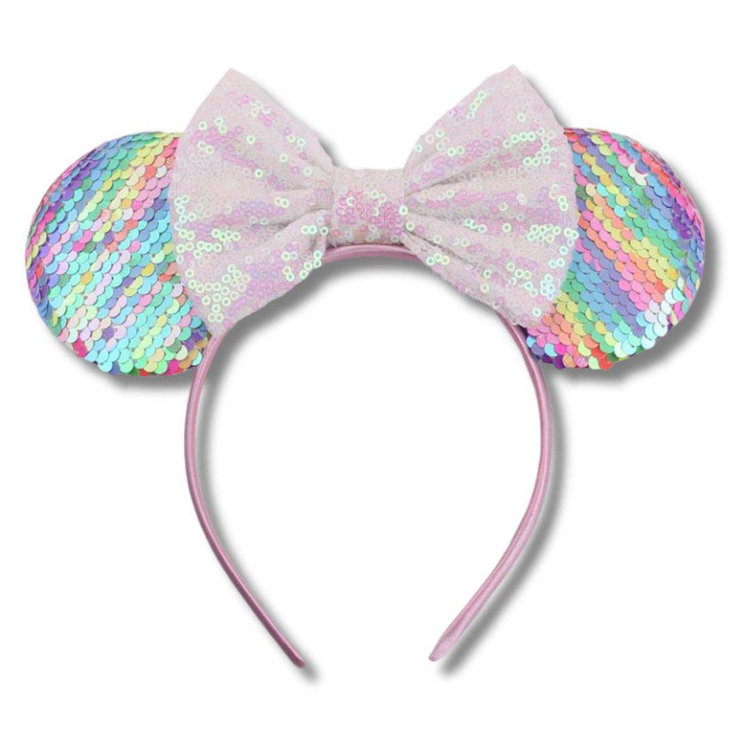 Sparkly Rainbow Sequin Ears Headband with Bow