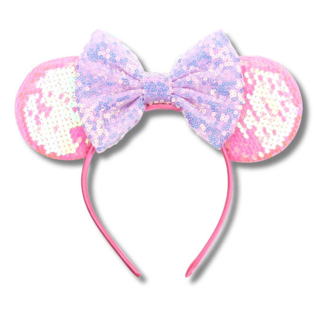 Pink Purple Sequin Ears Headband with Bow