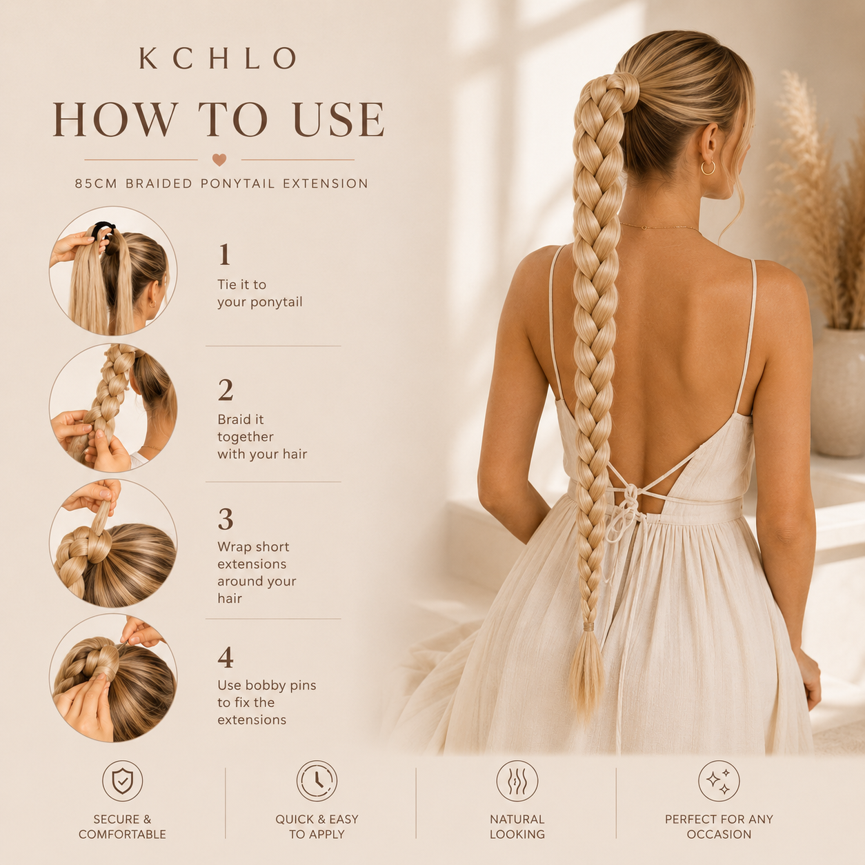 85CM LONG SYNTHETIC BRAIDED PONYTAIL EXTENSION