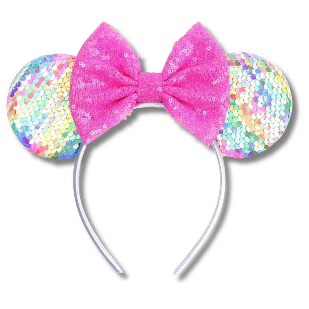 Rainbow Rose Sequin Ears Headband with Bow