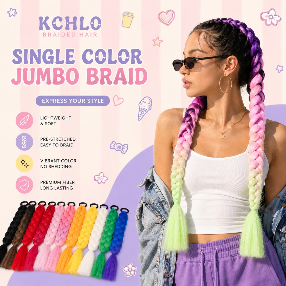 24" One Tone Jumbo Braiding Hair Extensions | Single Colour Synthetic Braiding Hair