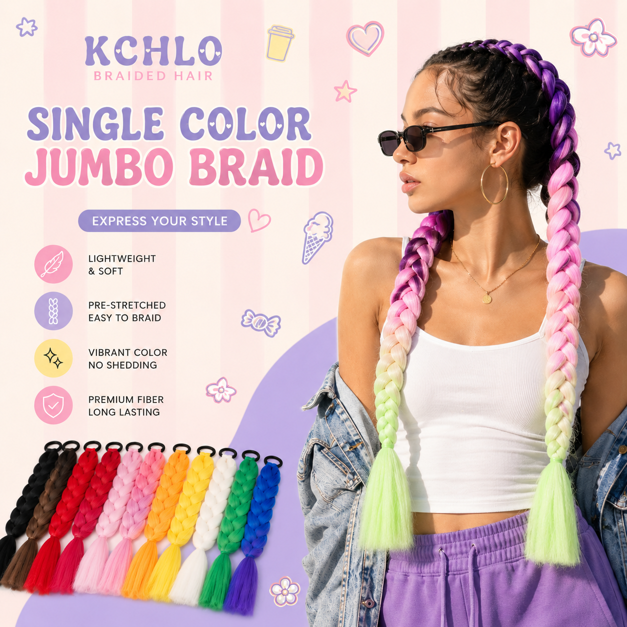 24" One Tone Jumbo Braiding Hair Extensions | Single Colour Synthetic Braiding Hair