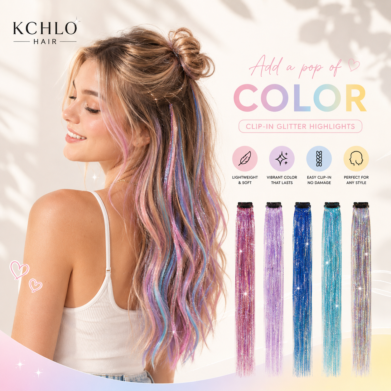 CLIP IN HAIR EXTENSIONS LONG SYNTHETIC COLORED HIGHLIGHTS