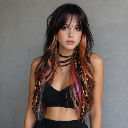 RED CLIP IN FEATHER HAIR EXTENSIONS COLORFUL SYNTHETIC HIGHLIGHTS