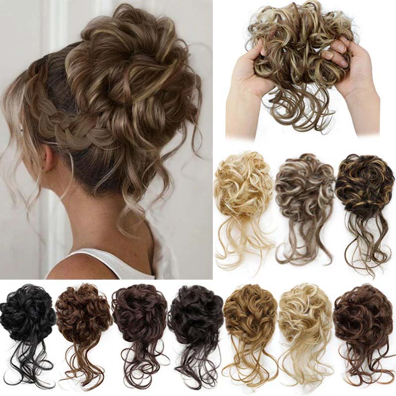 20CM SYNTHETIC HAIR BUN EXTENSIONS MESSY CURLY SCRUNCHIES