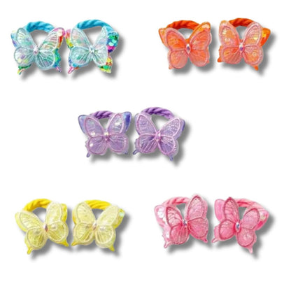 2PCS KIDS BUTTERFLY HAIR TIES COLOURFUL ELASTIC PONYTAIL HOLDERS CUTE GIRLS HAIR ACCESSORIES