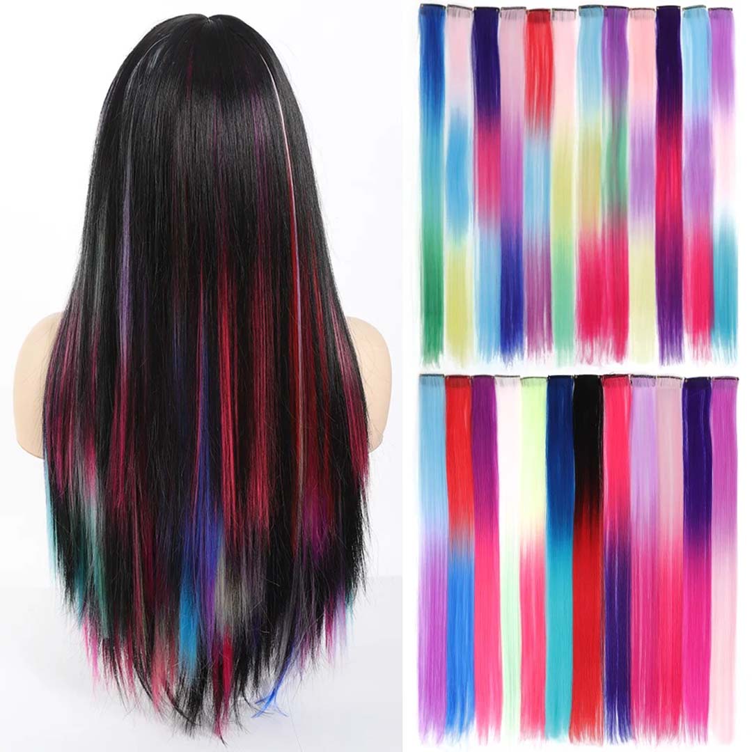 COLOURFUL CLIP-IN HAIR EXTENSIONS RAINBOW STREAKS FOR INSTANT HIGHLIGHTS