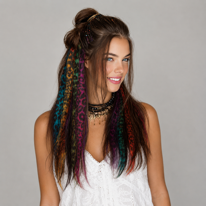 RED CLIP IN FEATHER HAIR EXTENSIONS COLORFUL SYNTHETIC HIGHLIGHTS
