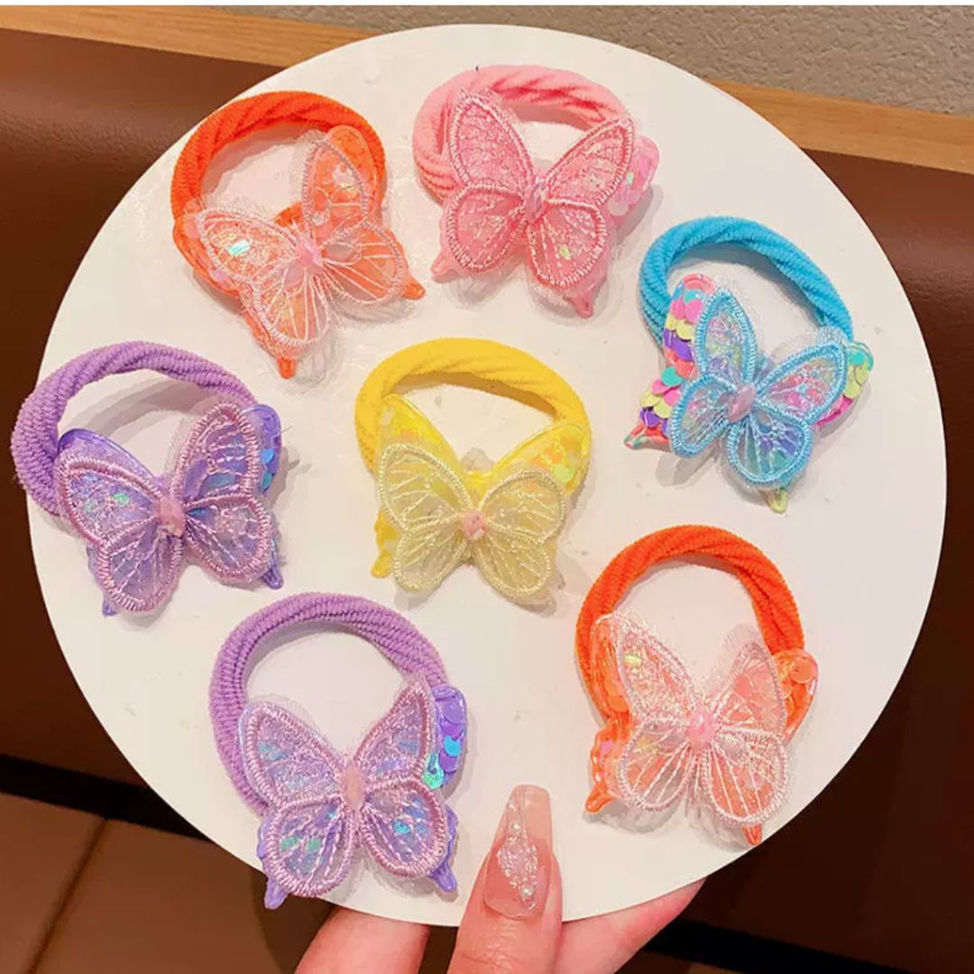 2PCS KIDS BUTTERFLY HAIR TIES COLOURFUL ELASTIC PONYTAIL HOLDERS CUTE GIRLS HAIR ACCESSORIES