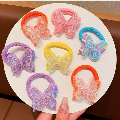 2PCS KIDS BUTTERFLY HAIR TIES COLOURFUL ELASTIC PONYTAIL HOLDERS CUTE GIRLS HAIR ACCESSORIES