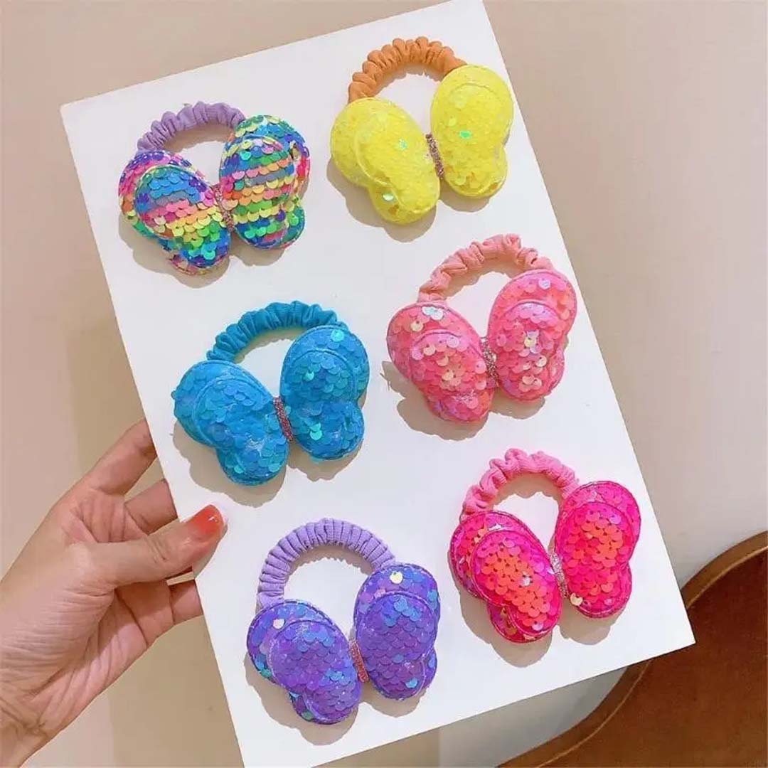 2PCS KIDS SEQUIN BUTTERFLY HAIR TIES COLOURFUL ELASTIC PONYTAIL HOLDERS FOR GIRLS
