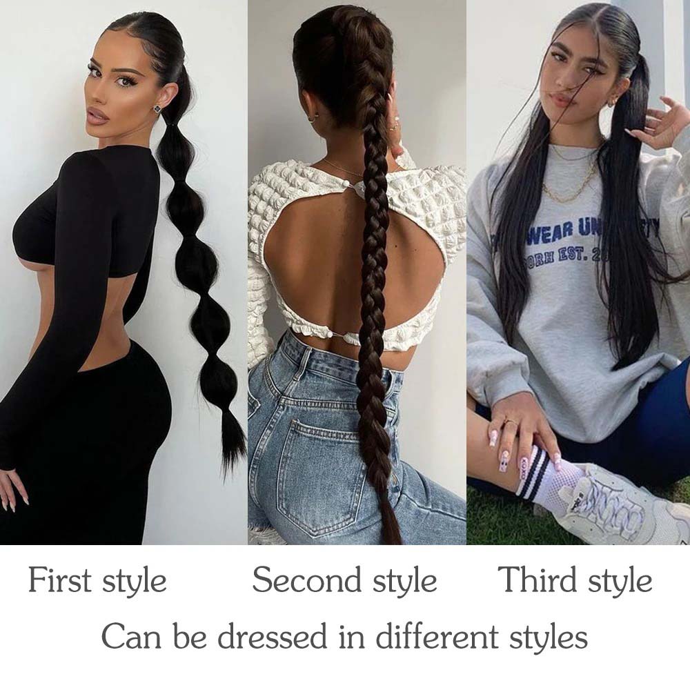 BURGUNDY RED 85CM LONG SYNTHETIC BRAIDED PONYTAIL EXTENSION