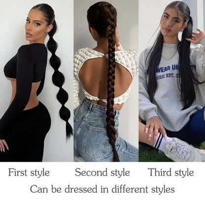 BURGUNDY RED 85CM LONG SYNTHETIC BRAIDED PONYTAIL EXTENSION