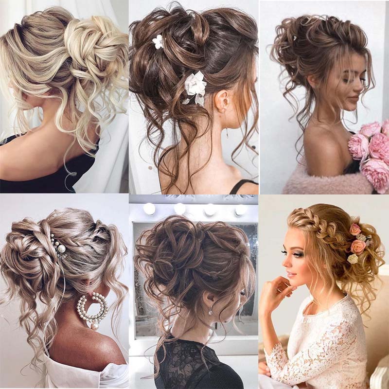 20CM SYNTHETIC HAIR BUN EXTENSIONS MESSY CURLY SCRUNCHIES