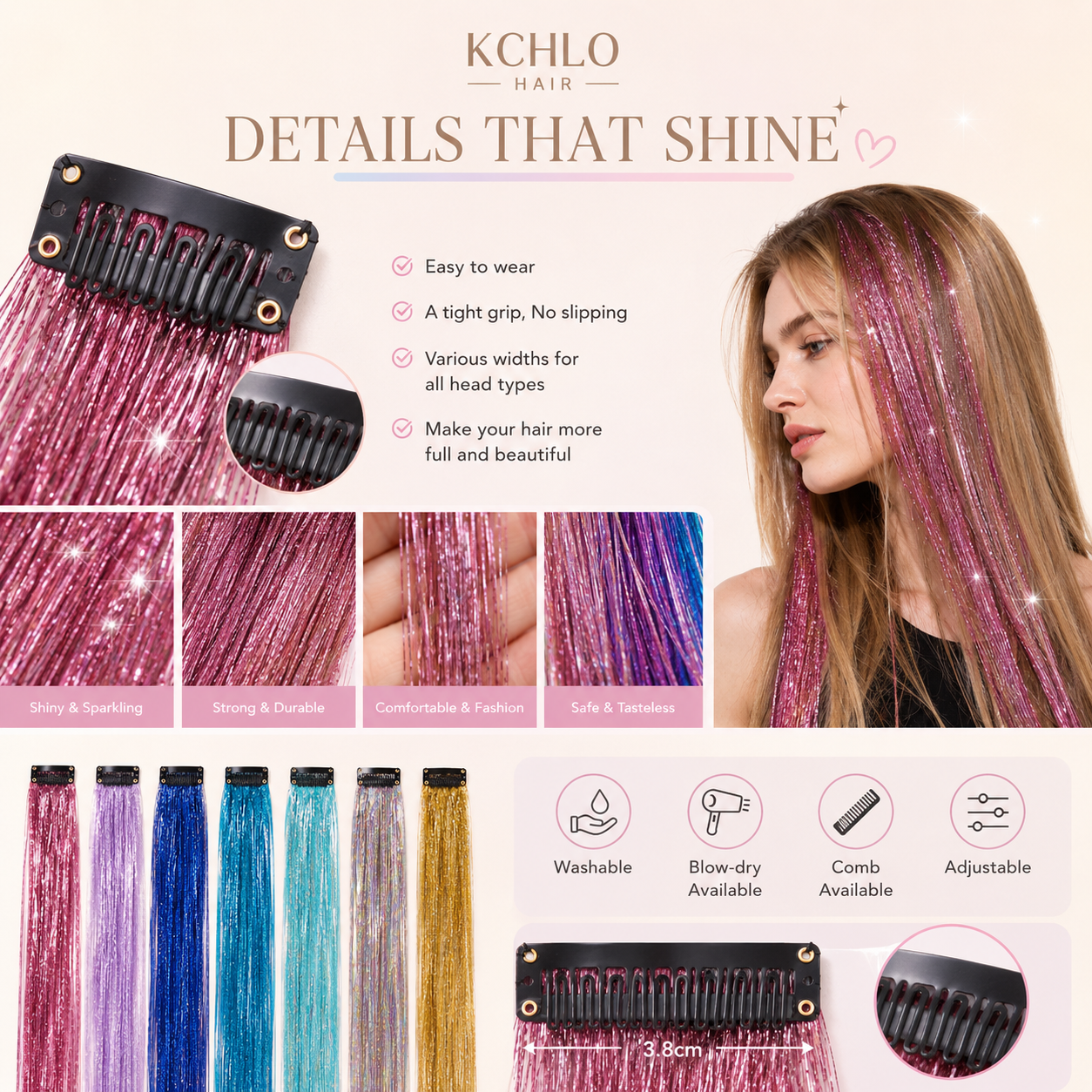 CLIP IN HAIR EXTENSIONS LONG SYNTHETIC COLORED HIGHLIGHTS
