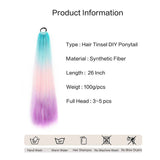 24'' TINSEL PONYTAIL SYNTHETIC HAIR EXTENSIONS ORANGE,YELLOW,LIGHT BLUE,GREEN