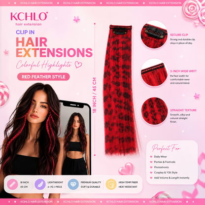 RED CLIP IN FEATHER HAIR EXTENSIONS COLORFUL SYNTHETIC HIGHLIGHTS